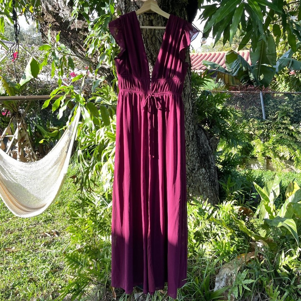 Burgundy Ruffled Maxi Dress - Picture 3 of 5